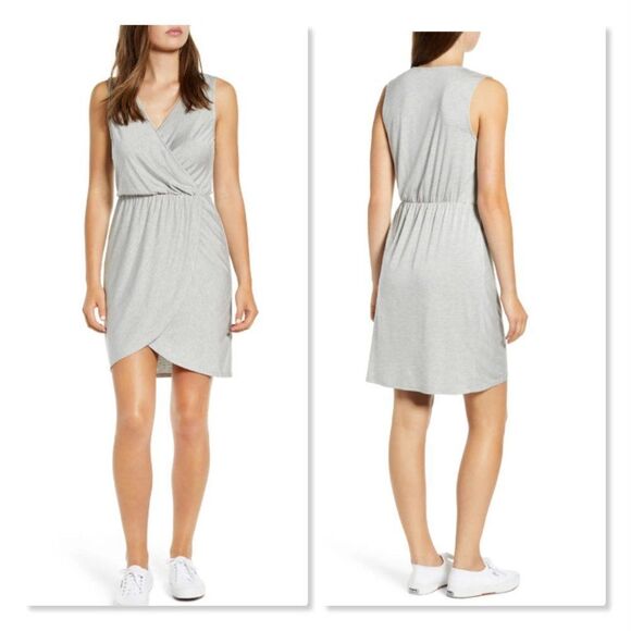 Gibson X The Motherchic Avalon Faux Wrap Jersey Dress - size XS in Grey - Picture 2 of 15